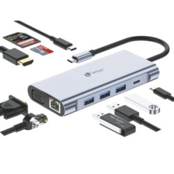 Docking USB Tipo-C Leotec LEDS01/ 3xUSB/ 2xUSB Tipo-C/ 1xUSB Tipo-C PD/ 1xHDMI 4K/ 1xVGA/ 1xRJ45/ 1xAudio/ 1xLector Tarj