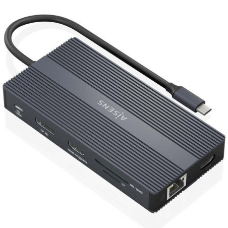 Docking USB Tipo-C Aisens ASUC-12P017-GR/ 2xHDMI/ 4xUSB/ 1xUSB Tipo-C/ 1xRJ45/ 1xDisplayPort/ 1xLector Tarjetas/ 1xUSB T