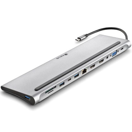Docking USB Tipo-C NGS WonderDock12/ 3xUSB/ 2xHDMI/ 1xVGA/ 1xRJ45/ 1xLector de Tarjetas/ 1xJack 3.5/ 1xUSB Tipo-C PD/ Gr