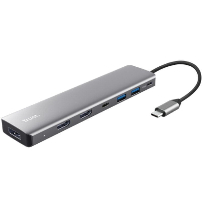 Docking USB Tipo-C Trust Dalyx/ 2xUSB/ 2xHDMI/ 1xDisplayPort/ 1xUSB Tipo-C PD/ Gris