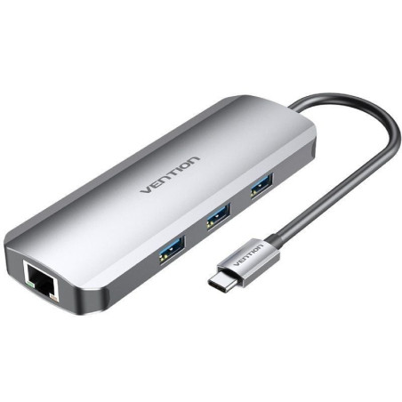 Docking USB Tipo-C Vention TOLHB/ 1xHDMI/ 3xUSB/ 1xUSB Tipo-C PD/ 1xRJ45/ 1xLector Tarjetas SD/ 1x MicroSD/ Jack 3.5/ Gr