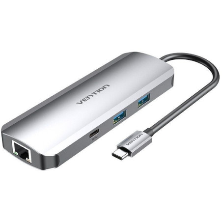 Docking USB Tipo-C Vention TOMHB/ 1xHDMI/ 2xUSB/ 1xUSB Tipo-C/ 1xUSB Tipo-C PD/ 1xRJ45/ 1xLector Tarjetas SD y MicroSD/