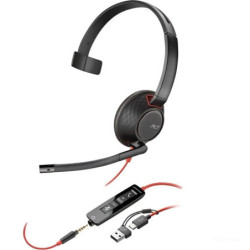 Auricular Poly Blackwire 5210 + 3.5 mm + Adaptador USB-C/A/ con Micrófono/ Jack 3.5 - USB Tipo-C/ Jack 3.5 - USB Tipo-C/