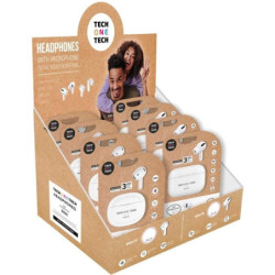 Expositor de Auriculares Bluetooth Tech One Tech TEC1420/ con estuche de carga/ Autonomía 5h/ Blancos/ Incluye 8 Auricul