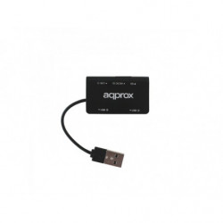 HUB USB 2.0 APPROX 3 PUERTOS NEGRO + LECTOR TARJET